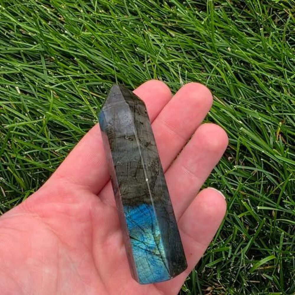 Labradorite Crystal Tower Blue Flash Polished Obelisk Point - Picture 2 of 3